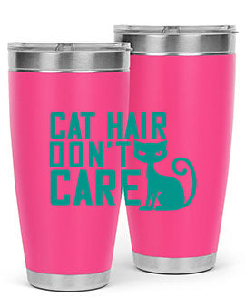 Cat Hair Don't Care tumbler in stainless steel with a fun design, perfect for hot and cold beverages.