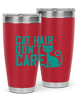 Cat Hair Don't Care tumbler in stainless steel with a fun design, perfect for hot and cold beverages.