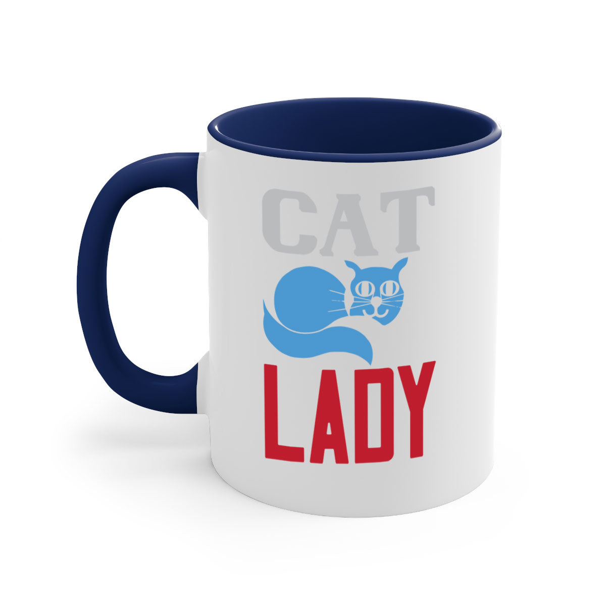 Cat Lady Style 31# Mug featuring a two-tone design with a colored handle and glossy finish, available in multiple colors.