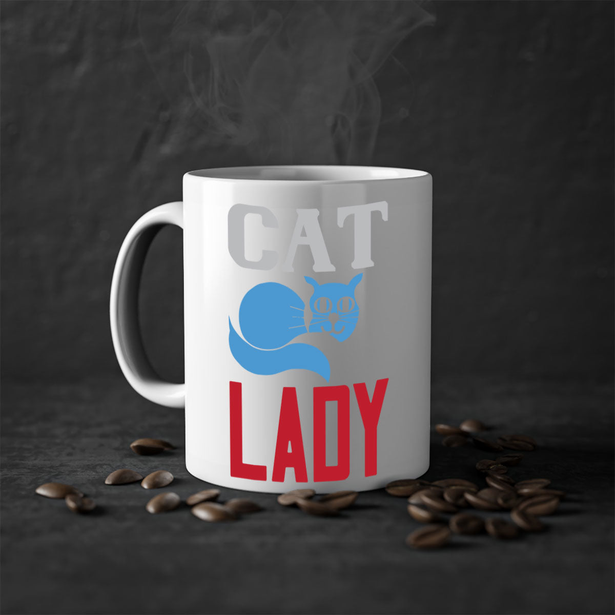 Cat Lady Style 31# Mug featuring a two-tone design with a colored handle and glossy finish, available in multiple colors.