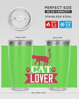 Cat Lover Style 32# Tumbler featuring a sleek design, double wall vacuum insulation, and a press-in drink-thru lid, perfect for cat enthusiasts.