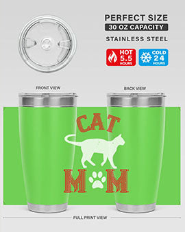 Cat Mom Style 35# Tumbler in stainless steel with vibrant cat-themed design, showcasing its double wall vacuum insulation.