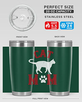 Cat Mom Style 35# Tumbler in stainless steel with vibrant cat-themed design, showcasing its double wall vacuum insulation.