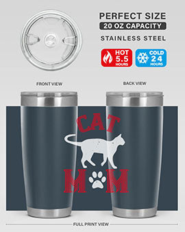 Cat Mom Style 35# Tumbler in stainless steel with vibrant cat-themed design, showcasing its double wall vacuum insulation.