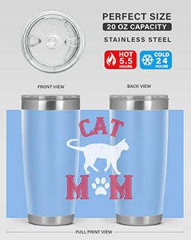 Cat Mom Style 35# Tumbler in stainless steel with vibrant cat-themed design, showcasing its double wall vacuum insulation.
