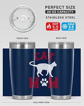 Cat Mom Style 35# Tumbler in stainless steel with vibrant cat-themed design, showcasing its double wall vacuum insulation.