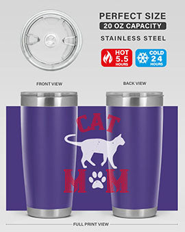 Cat Mom Style 35# Tumbler in stainless steel with vibrant cat-themed design, showcasing its double wall vacuum insulation.