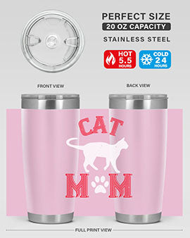 Cat Mom Style 35# Tumbler in stainless steel with vibrant cat-themed design, showcasing its double wall vacuum insulation.