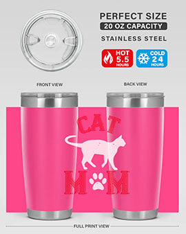 Cat Mom Style 35# Tumbler in stainless steel with vibrant cat-themed design, showcasing its double wall vacuum insulation.