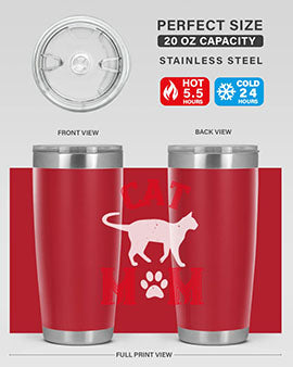 Cat Mom Style 35# Tumbler in stainless steel with vibrant cat-themed design, showcasing its double wall vacuum insulation.