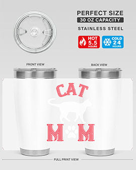 Cat Mom Style 35# Tumbler in stainless steel with vibrant cat-themed design, showcasing its double wall vacuum insulation.