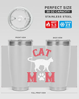 Cat Mom Style 35# Tumbler in stainless steel with vibrant cat-themed design, showcasing its double wall vacuum insulation.