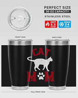 Cat Mom Style 35# Tumbler in stainless steel with vibrant cat-themed design, showcasing its double wall vacuum insulation.