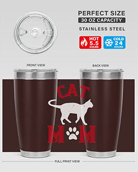 Cat Mom Style 35# Tumbler in stainless steel with vibrant cat-themed design, showcasing its double wall vacuum insulation.