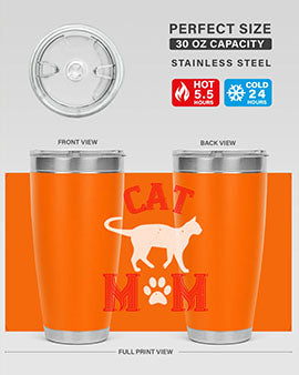 Cat Mom Style 35# Tumbler in stainless steel with vibrant cat-themed design, showcasing its double wall vacuum insulation.