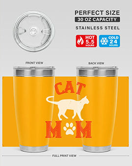 Cat Mom Style 35# Tumbler in stainless steel with vibrant cat-themed design, showcasing its double wall vacuum insulation.