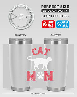 Cat Mom Style 35# Tumbler in stainless steel with vibrant cat-themed design, showcasing its double wall vacuum insulation.