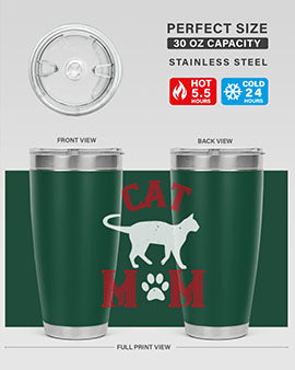 Cat Mom Style 35# Tumbler in stainless steel with vibrant cat-themed design, showcasing its double wall vacuum insulation.