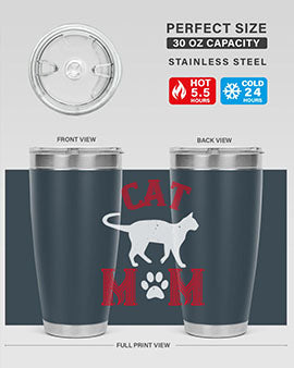 Cat Mom Style 35# Tumbler in stainless steel with vibrant cat-themed design, showcasing its double wall vacuum insulation.