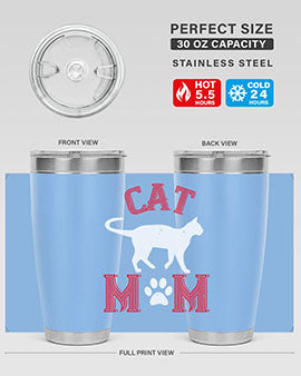 Cat Mom Style 35# Tumbler in stainless steel with vibrant cat-themed design, showcasing its double wall vacuum insulation.