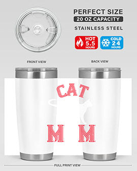 Cat Mom Style 35# Tumbler in stainless steel with vibrant cat-themed design, showcasing its double wall vacuum insulation.
