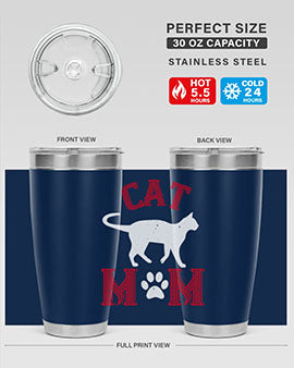 Cat Mom Style 35# Tumbler in stainless steel with vibrant cat-themed design, showcasing its double wall vacuum insulation.