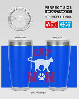 Cat Mom Style 35# Tumbler in stainless steel with vibrant cat-themed design, showcasing its double wall vacuum insulation.
