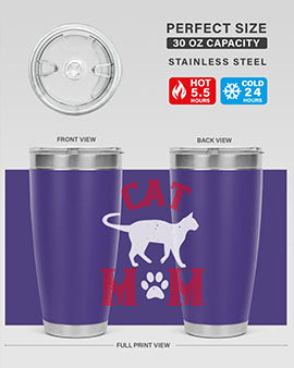 Cat Mom Style 35# Tumbler in stainless steel with vibrant cat-themed design, showcasing its double wall vacuum insulation.