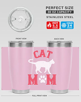 Cat Mom Style 35# Tumbler in stainless steel with vibrant cat-themed design, showcasing its double wall vacuum insulation.