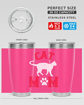 Cat Mom Style 35# Tumbler in stainless steel with vibrant cat-themed design, showcasing its double wall vacuum insulation.