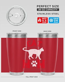 Cat Mom Style 35# Tumbler in stainless steel with vibrant cat-themed design, showcasing its double wall vacuum insulation.