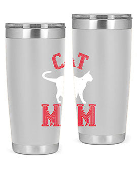 Cat Mom Style 35# Tumbler in stainless steel with vibrant cat-themed design, showcasing its double wall vacuum insulation.