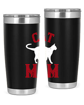 Cat Mom Style 35# Tumbler in stainless steel with vibrant cat-themed design, showcasing its double wall vacuum insulation.