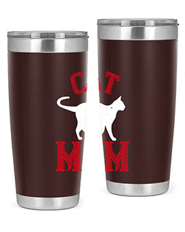 Cat Mom Style 35# Tumbler in stainless steel with vibrant cat-themed design, showcasing its double wall vacuum insulation.