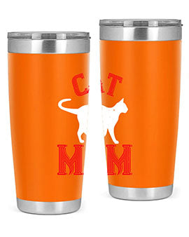 Cat Mom Style 35# Tumbler in stainless steel with vibrant cat-themed design, showcasing its double wall vacuum insulation.