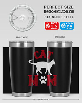 Cat Mom Style 35# Tumbler in stainless steel with vibrant cat-themed design, showcasing its double wall vacuum insulation.