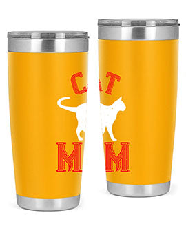 Cat Mom Style 35# Tumbler in stainless steel with vibrant cat-themed design, showcasing its double wall vacuum insulation.