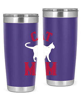 Cat Mom Style 35# Tumbler in stainless steel with vibrant cat-themed design, showcasing its double wall vacuum insulation.
