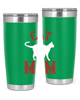 Cat Mom Style 35# Tumbler in stainless steel with vibrant cat-themed design, showcasing its double wall vacuum insulation.