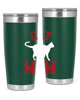 Cat Mom Style 35# Tumbler in stainless steel with vibrant cat-themed design, showcasing its double wall vacuum insulation.