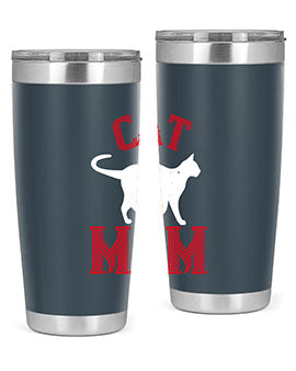 Cat Mom Style 35# Tumbler in stainless steel with vibrant cat-themed design, showcasing its double wall vacuum insulation.