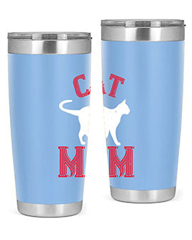 Cat Mom Style 35# Tumbler in stainless steel with vibrant cat-themed design, showcasing its double wall vacuum insulation.