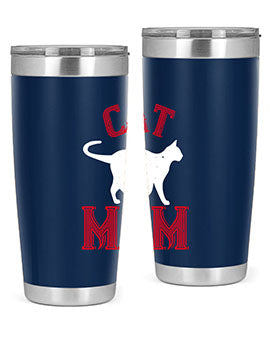 Cat Mom Style 35# Tumbler in stainless steel with vibrant cat-themed design, showcasing its double wall vacuum insulation.