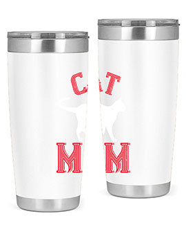 Cat Mom Style 35# Tumbler in stainless steel with vibrant cat-themed design, showcasing its double wall vacuum insulation.