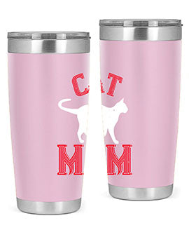 Cat Mom Style 35# Tumbler in stainless steel with vibrant cat-themed design, showcasing its double wall vacuum insulation.