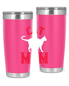 Cat Mom Style 35# Tumbler in stainless steel with vibrant cat-themed design, showcasing its double wall vacuum insulation.