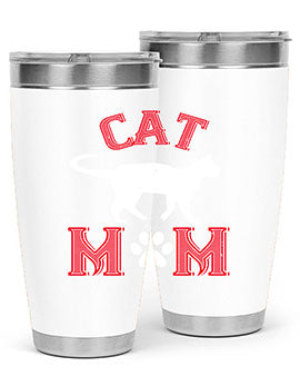 Cat Mom Style 35# Tumbler in stainless steel with vibrant cat-themed design, showcasing its double wall vacuum insulation.