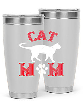 Cat Mom Style 35# Tumbler in stainless steel with vibrant cat-themed design, showcasing its double wall vacuum insulation.