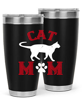 Cat Mom Style 35# Tumbler in stainless steel with vibrant cat-themed design, showcasing its double wall vacuum insulation.