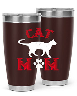 Cat Mom Style 35# Tumbler in stainless steel with vibrant cat-themed design, showcasing its double wall vacuum insulation.